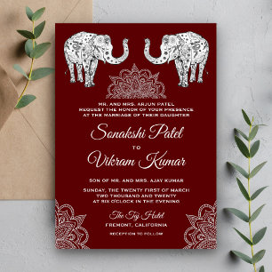 Henna Tattooed Elephants Indian Wedding Invitation Kaart