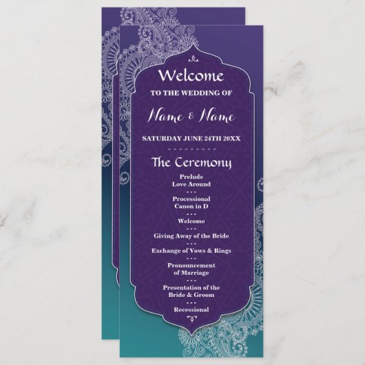 Hennastijl juweel Arabische nachten huwelijksprogr Programma (Voorkant / Achterkant)