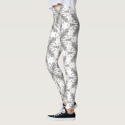 Henné floral Mandala Leggings blancs noirs (Gauche)