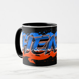 Henri prénom nom Graffiti bleu orange tasse