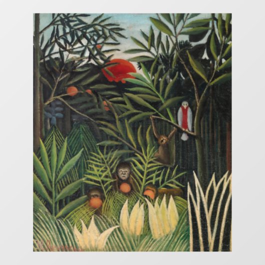 Henri Rousseau - Apen en papegaai in oerwoud Raamsticker (Vel)
