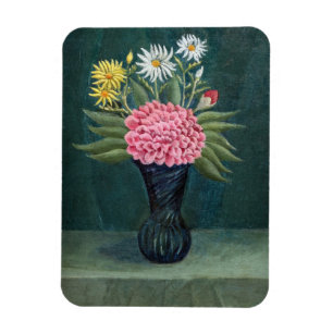Henri Rousseau - Dahlia en margrieten in een vaas Magneet