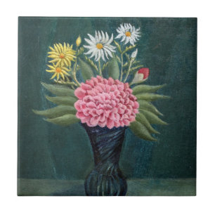 Henri Rousseau - Dahlia en margrieten in een vaas Tegeltje