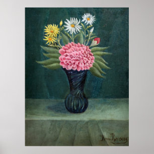Henri Rousseau - Dahlia's en margrieten in een vaa Poster
