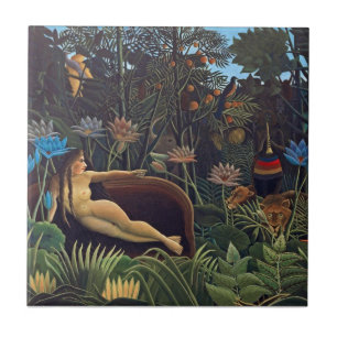 Henri Rousseau De Droom - Jungle vrouw met dieren Tegeltje