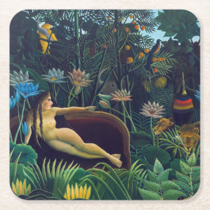 Henri Rousseau - De droom/Le Reve Vierkante Kartonnen Onderzetter