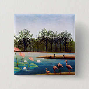 Henri Rousseau - De Flamingoes Vierkante Button 5,1 Cm