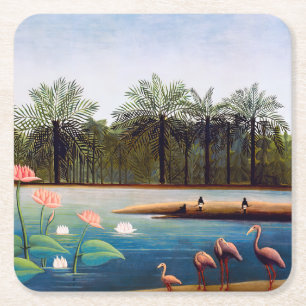 Henri Rousseau - De Flamingoes Vierkante Kartonnen Onderzetter