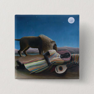 Henri Rousseau - De slapende zigeuner Vierkante Button 5,1 Cm