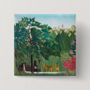 Henri Rousseau - De waterval Vierkante Button 5,1 Cm
