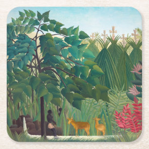 Henri Rousseau - De waterval Vierkante Kartonnen Onderzetter
