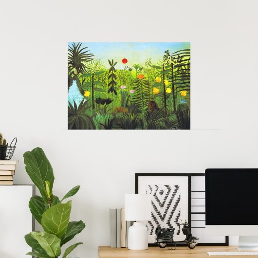 Henri Rousseau - Exotisch landschap met leeuw Poster (Thuiskantoor)