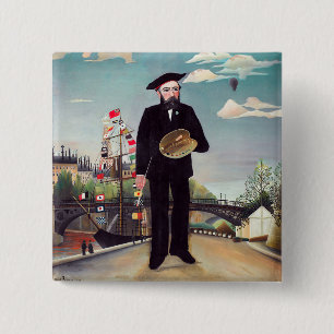 Henri Rousseau - Myself Portrait Landscape Vierkante Button 5,1 Cm