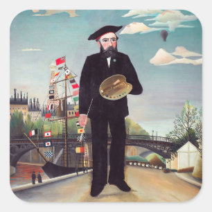 Henri Rousseau - Myself Portrait Landscape Vierkante Sticker