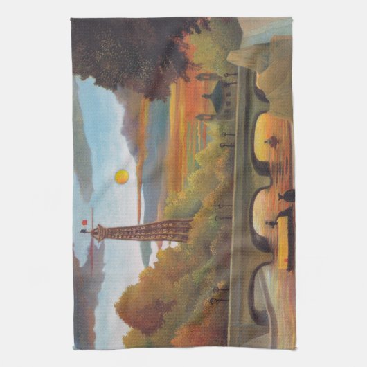 Henri Rousseau - Seine en Eiffeltoren bij zonsonde Theedoek (Verticaal)