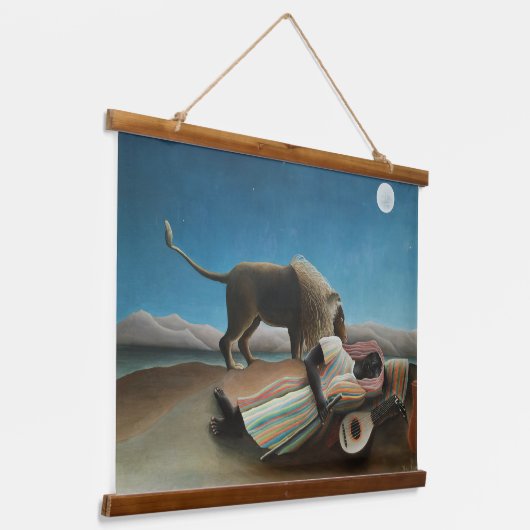 Henri Rousseau slaapt zigeuner leeuw schilderij Hangend Wandkleed (Gebogen)