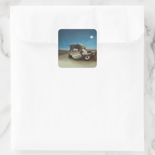 Henri Rousseau slaapt zigeuner leeuw schilderij Vierkante Sticker (Tas)