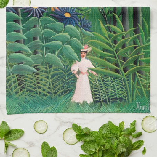 Henri Rousseau - Vrouw aan het wandelen in een exo Theedoek (Gevouwen)