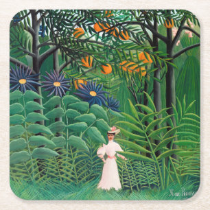 Henri Rousseau - Vrouw aan het wandelen in een exo Vierkante Kartonnen Onderzetter