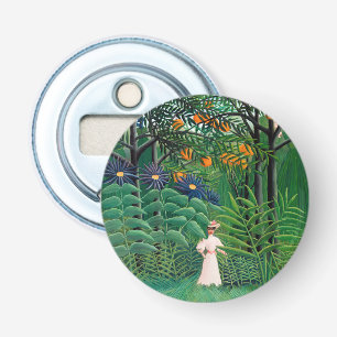 Henri Rousseau - Vrouw wandelt in een exotisch bos Button Flesopener
