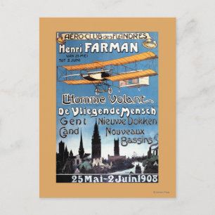 Henry Farman vliegt met het Poster van de Flying M Briefkaart