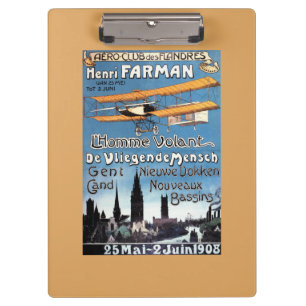 Henry Farman vliegt met het Poster van de Flying M Klembord