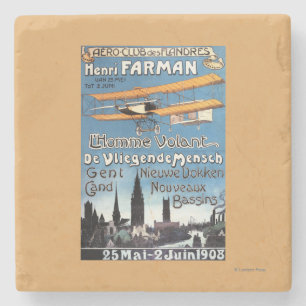 Henry Farman vliegt met het Poster van de Flying M Stenen Onderzetter