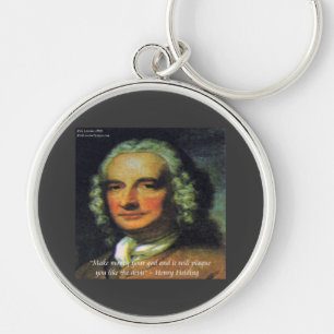 Henry Fielding "Als geld jouw God is" citaat Sleutelhanger
