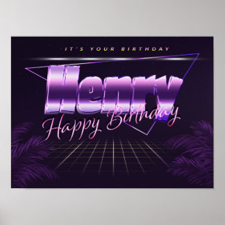 Henry Name Vorname lila retro Poster Geburtstag