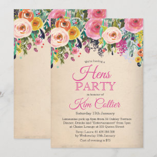Hens Feest Vintage Bloemen Uitnodiging