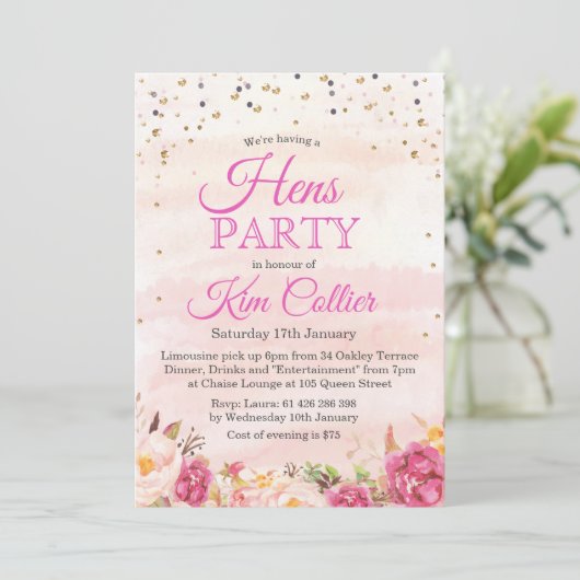 Hens Party Bloemen Waterverf Uitnodiging (Staand voorkant)