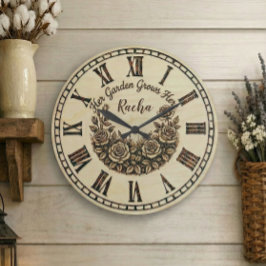 Her Garden Grows Here | Custom Name wall clock Grote Klok