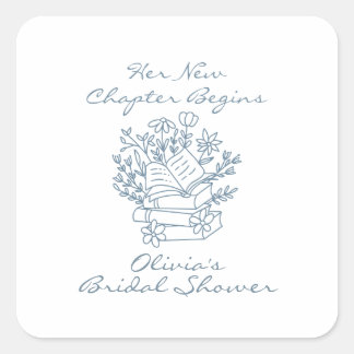 Her New Chapter Begins Book themed Bridal Shower Vierkante Sticker