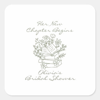Her New Chapter Begins Book themed Bridal Shower Vierkante Sticker