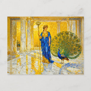 Hera met pauw en scepter in de grote tempelhal briefkaart