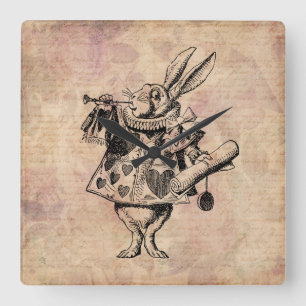 Herald White Rabbit Alice in Wonderland Floral Vierkante Klok