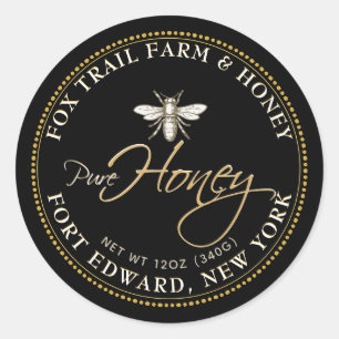 Heraldic Bee Black Honey Étiquette avec texte de s