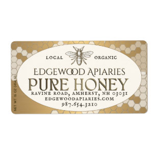 Heraldic bee Honeycomb Honey Label Gold Ivory