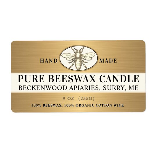 Heraldic Bee Metallic Gold Beeswax Kandle Label (Voorkant)