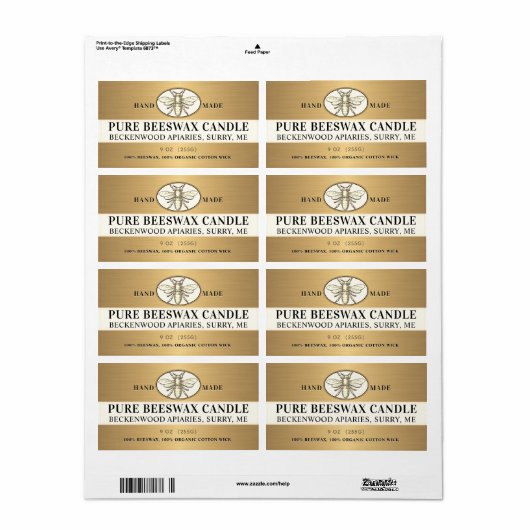 Heraldic Bee Métallurgique Étiquette de cire d'abe (Feuille entière)