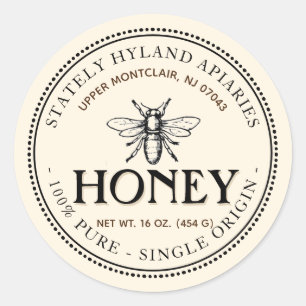 Heraldic Bee Origine unique Étiquette de miel