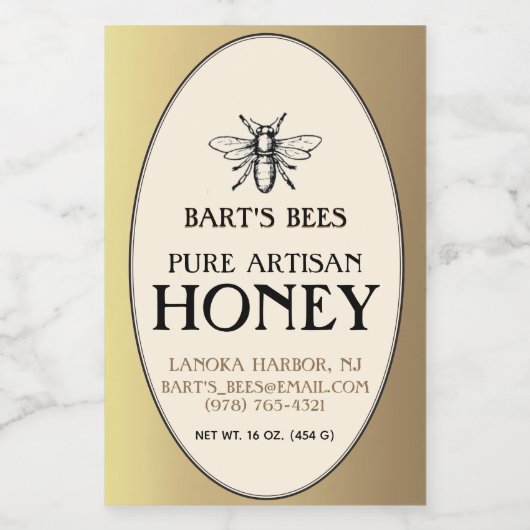 Heraldic Bee Rectangle Food Label Gold Oval Voedselcontainer Etiket (Enkel label)
