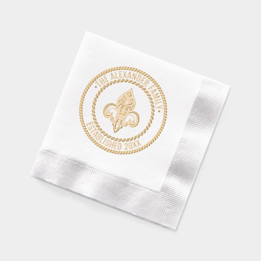 Heraldic Fleur de Lis #26B Familienaam Datum Estd Folie Servetten (Links)