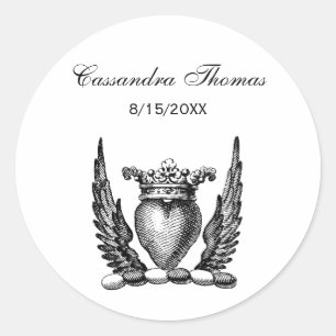 Heraldic Heart met Wings Coat of Arms Crest Ronde Sticker