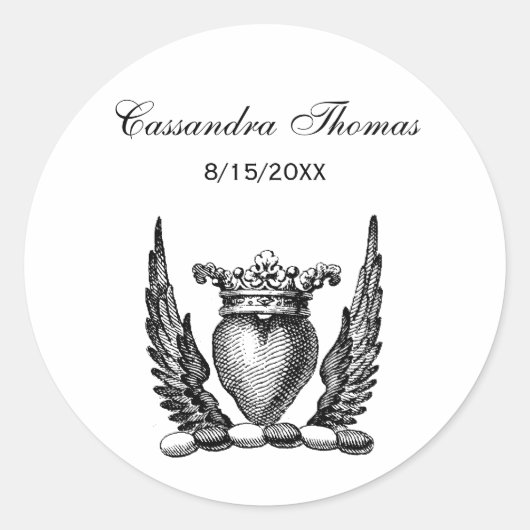 Heraldic Heart met Wings Coat of Arms Crest Ronde Sticker (Voorkant)