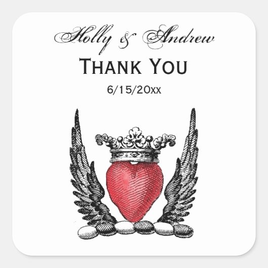 Heraldic Heart met Wings Coat of Arms Crest Vierkante Sticker (Voorkant)