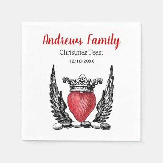 Heraldic Heart met Wings Crest Kerstmis Servetten (Voorkant)