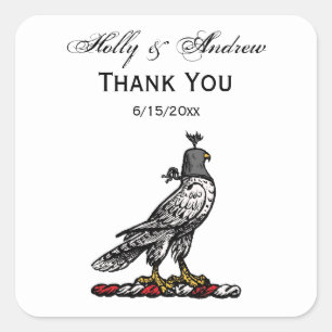 Heraldic Hunting Falcon Wearing Hood C Vierkante Sticker