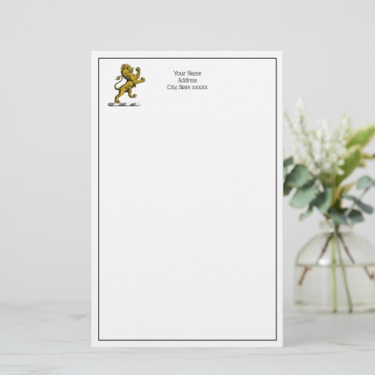 Heraldic Lion Standing Crest Emblem C Briefpapier (Staand voorkant)