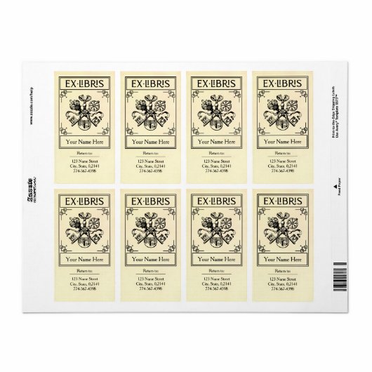 heraldic Lock en Keys Address Ex Libris Etiket (Full Sheet)